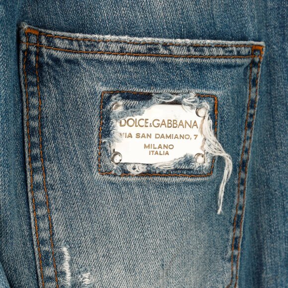 Dolce & Gabbana Medium-Wash Distressed Straight-Leg Jeans - Picture 7 of 12